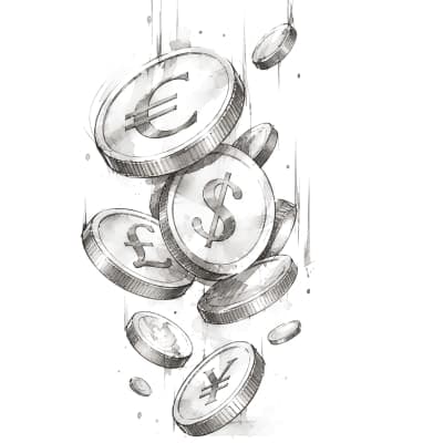 Illustration of falling currency coins